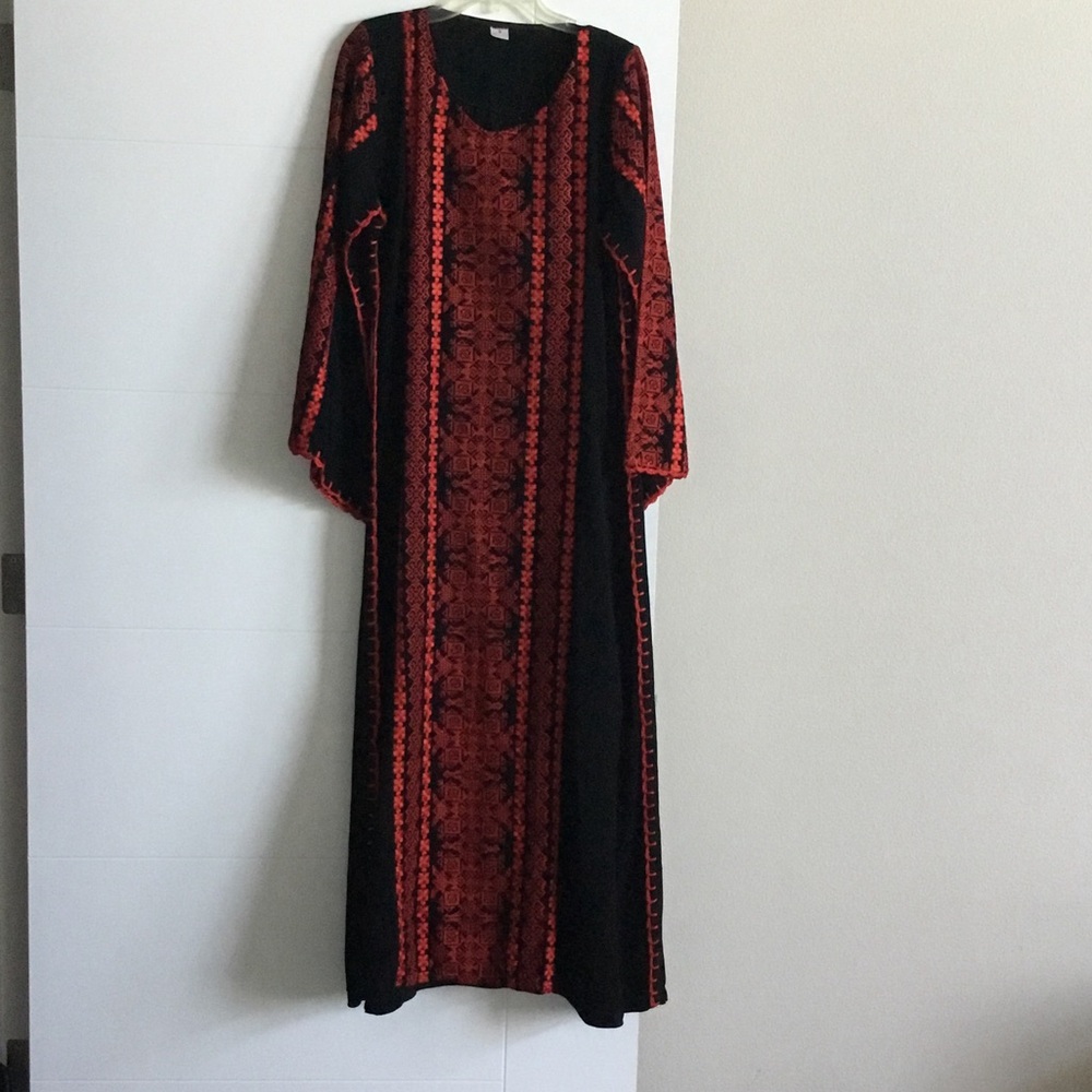 Black & Red Embroidered Maxi Dress